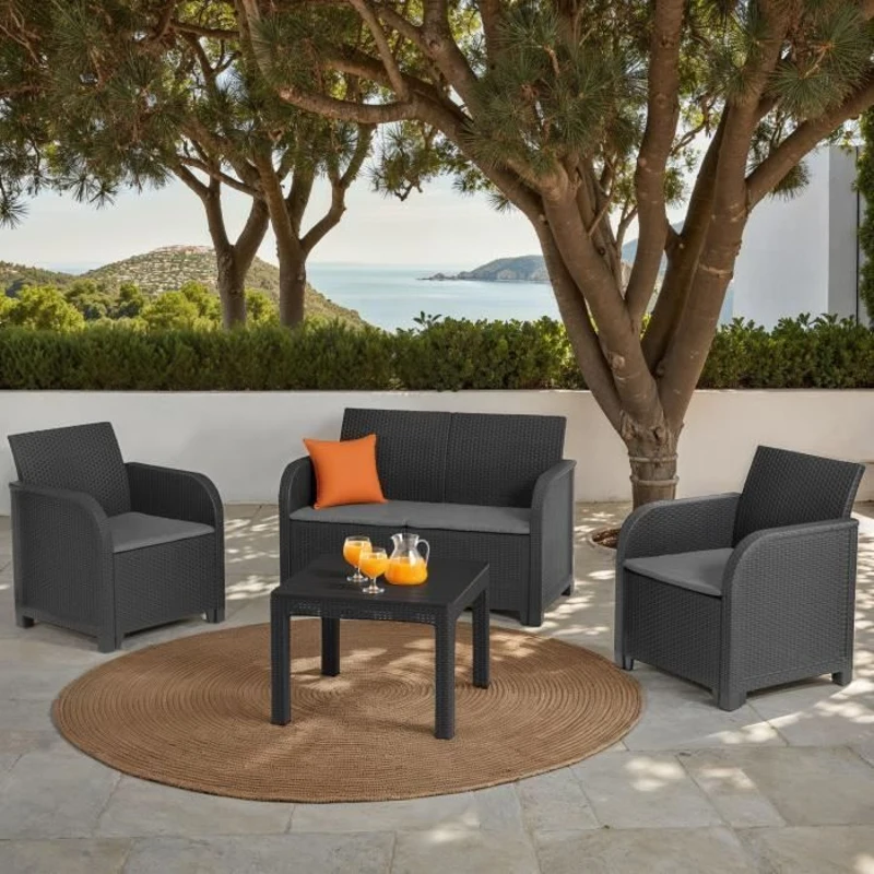Salon de jardin en résine – Allibert by KETER - 4 personnes – SAN REMO – Gris graphite
