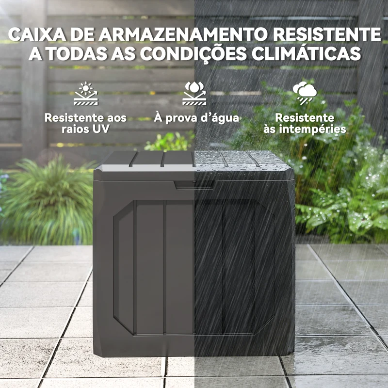 Outsunny Baú de Armazenamento Exterior em Plástico com Capacidade de 121L 2 Alças e Tampa Impermeável 56x45x53 cm Preto