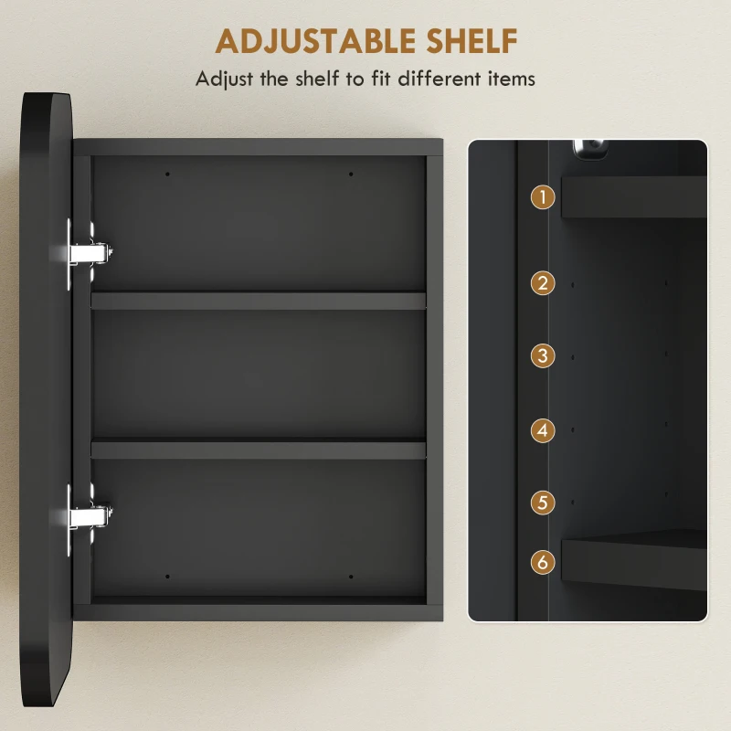 HOMCOM Bathroom Medicine Cabinet with Mirror, Bathroom Wall Cabinet with Adjustable Shelves, Soft Close Hinges, Black