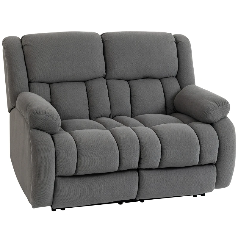 HOMCOM Sofá Reclinável Manual de 2 Lugares Ajuste Separado Revestimento em Veludo Apoio para os Pés Ajustável 145x100x102 cm Cinzento