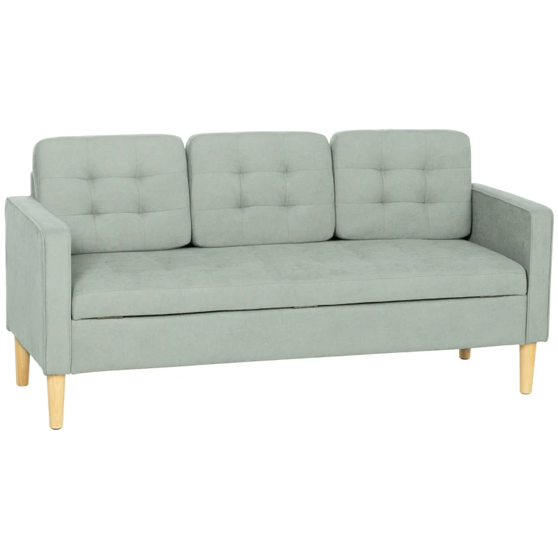 HOMCOM 3 Seater Sofa, 169cm Couch with Hidden Storage, Wood Legs, Light Grey