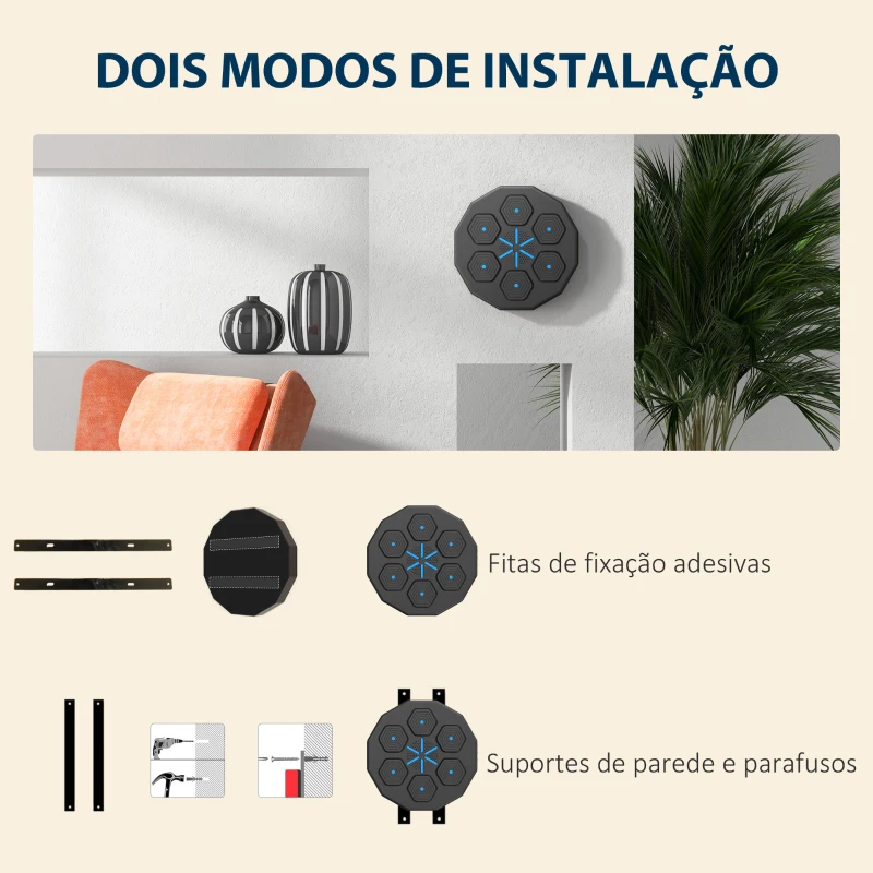 SPORTNOW Máquina de Boxe Musical de Parede com Bluetooth e Luzes LED para Adultos e Crianças, Ideal para Casa ou Ginásio, Cor Preta