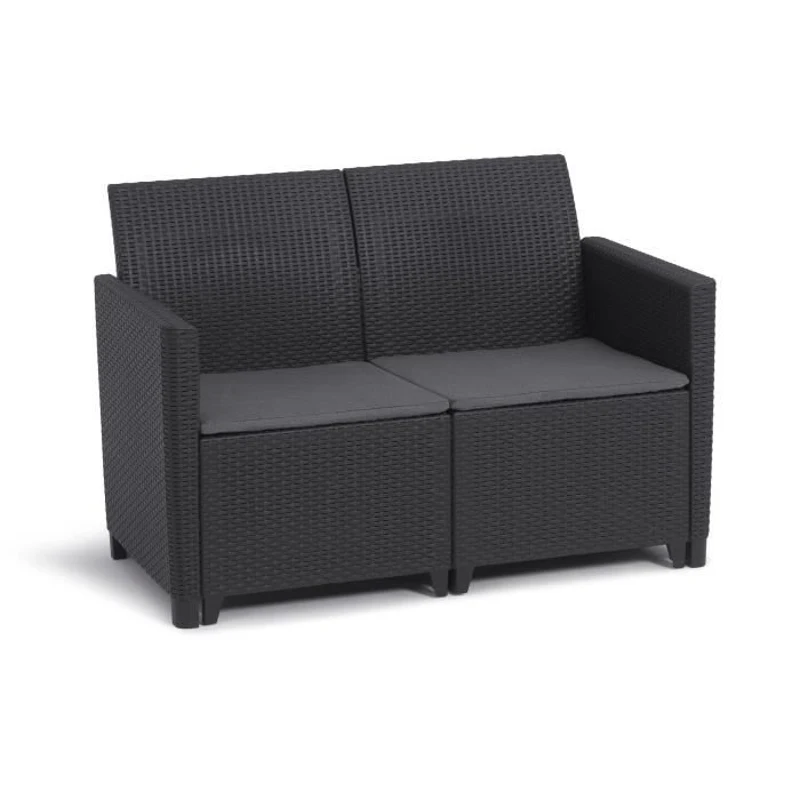 Salon de jardin modulable en résine imitation rotin tressé - Noir - KETER - 4 personnes - MARIE