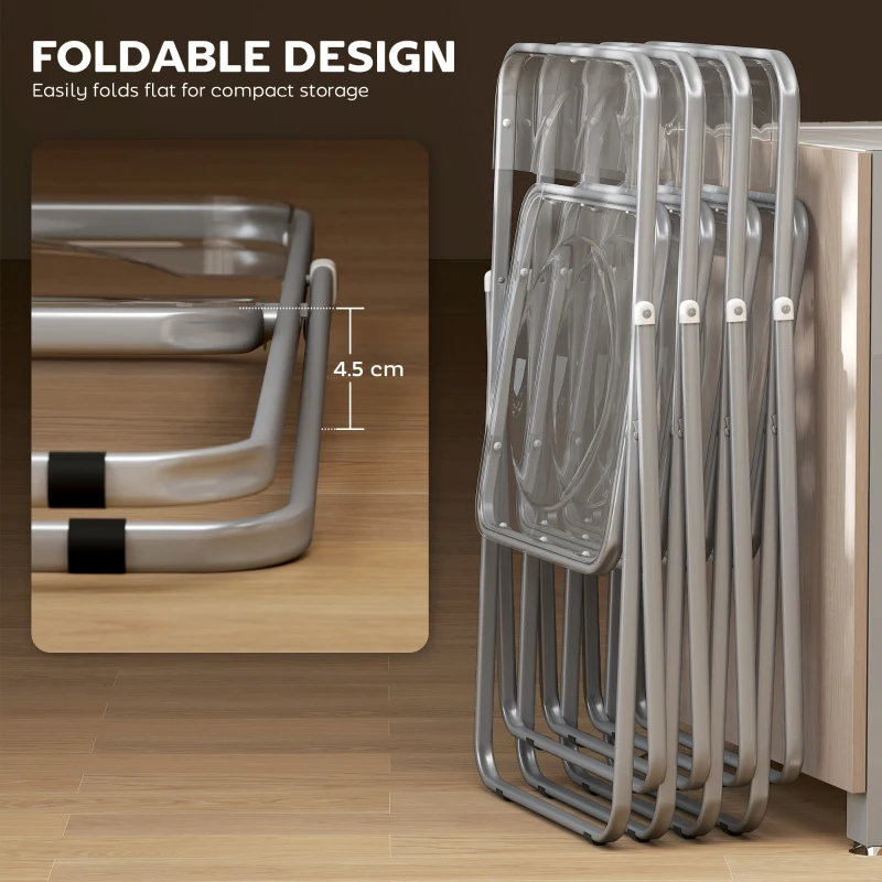 HOMCOM Foldable Chairs, Folding Chairs with Transparent Seat and Backrest, Heavy Duty Steel Frame, 47W x 48D x 75H cm, Clear