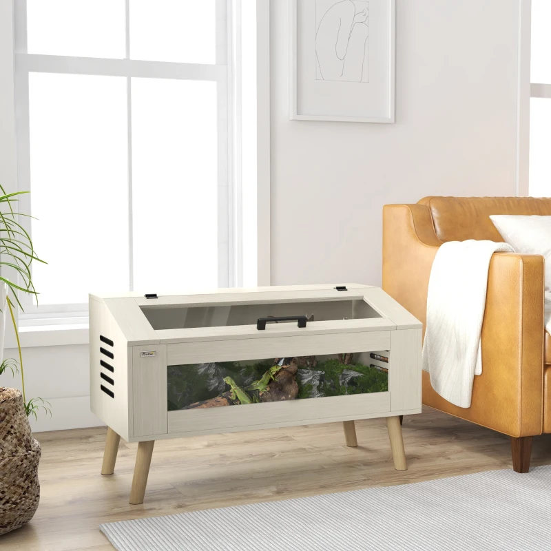 PawHut Terrarium pour reptiles, vivarium pour serpents 140L avec fenêtres en verre trempé, couvercle, 100 x 50 x 60 cm