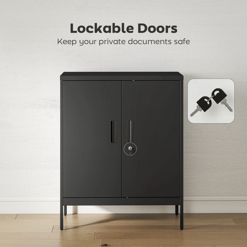 HOMCOM Metal Storage Cabinet with Lock and Adjustable Shelves - Black