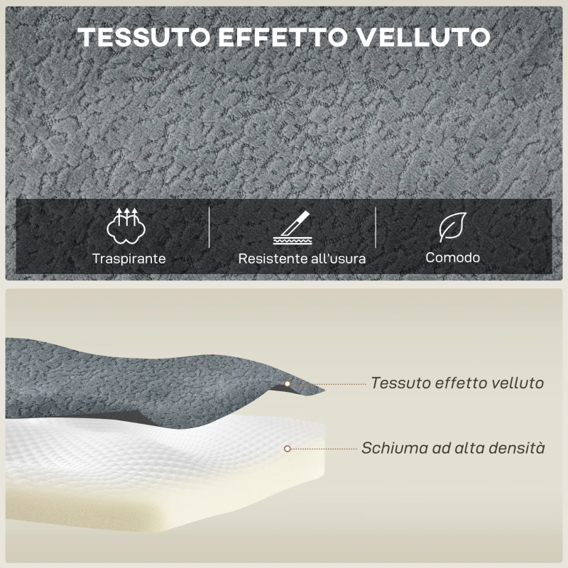 HOMCOM Divano Modulabile ad Angolo in Tessuto Effetto Velluto e Schiuma con Cuscini, 294x165x70 cm, Grigio Scuro