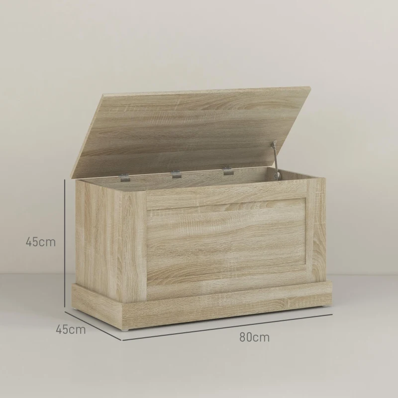 HOMCOM Cassapanca in Legno, Cassapanca Porta Giocattoli, con Cerniera di Sicurezza, per Soggiorno, 80 x 40 x 45 cm, Legno Naturale