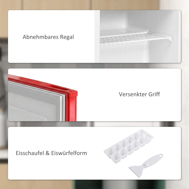 HOMCOM Tischgefrierschrank mit 35 Liter Kapazität, kleiner Gefrierschrank mit umkehrbarer Tür, Rot