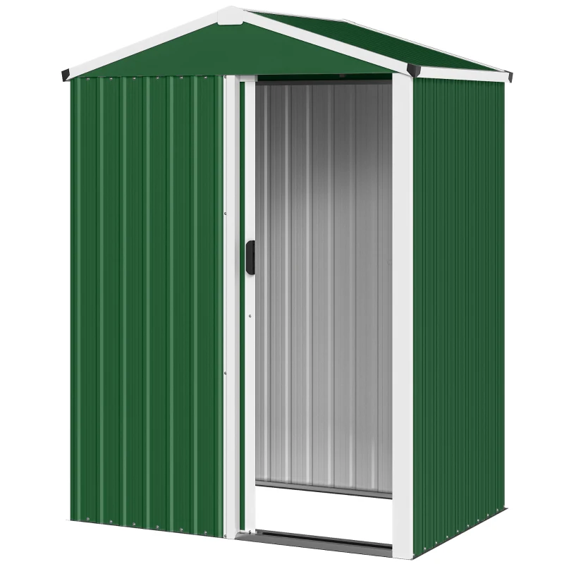 Outsunny Casetta da Giardino in Acciaio 1.1m² con Porta Scorrevole Bloccabile, 136x87x179 cm, Verde
