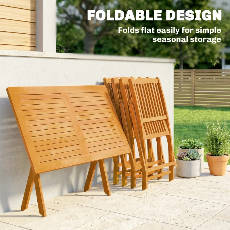Outsunny Gartenmöbel Set FSC Holz Sitzgruppe 5-teilig Klappbar Tisch mit 4 Klappstühlen Lamellendesign