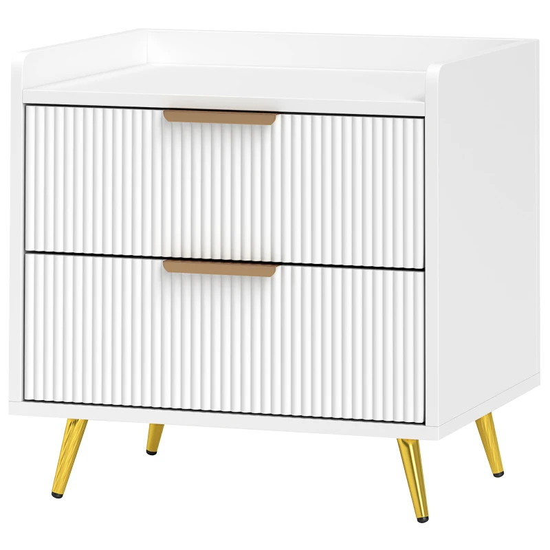 HOMCOM Elegant Two-Drawer Bedside Table - White