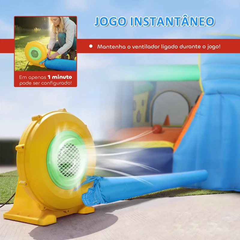 AIYAPLAY Castelo Insuflável Aquático 8 em 1 com Soprador 550W Escorrega Trampolim Escalada Piscinas Cesto Lançamento de Argolas