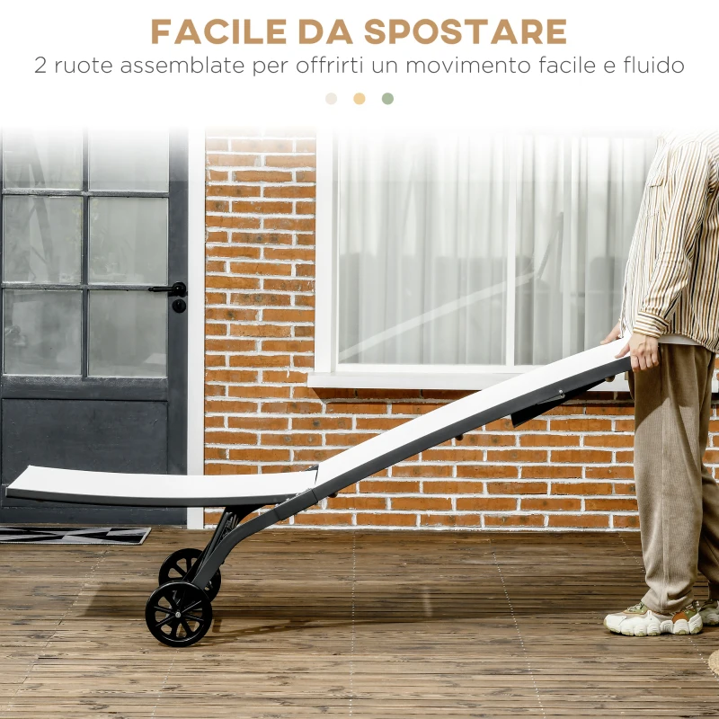 Outsunny Set 2 Lettini Prendisole con Schienale Reclinabile, in Alluminio e Tessuto Traspirante, 66x165x102 cm, Crema