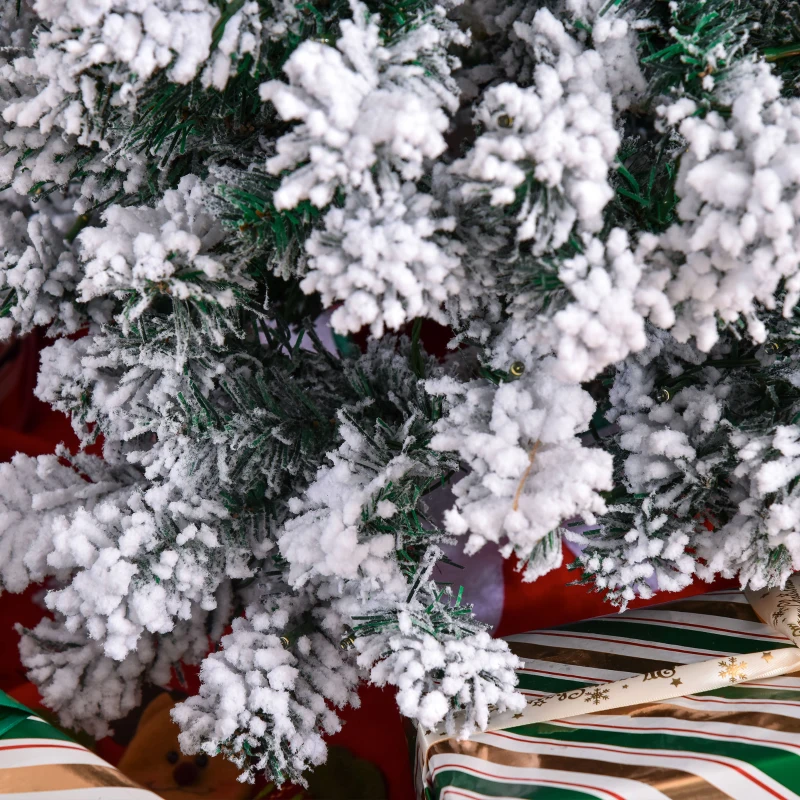 HOMCOM 4FT Prelit Artificial Snow Flocked Christmas Tree with Warm White LED Light, Holiday Home Xmas Decoration, Green White
