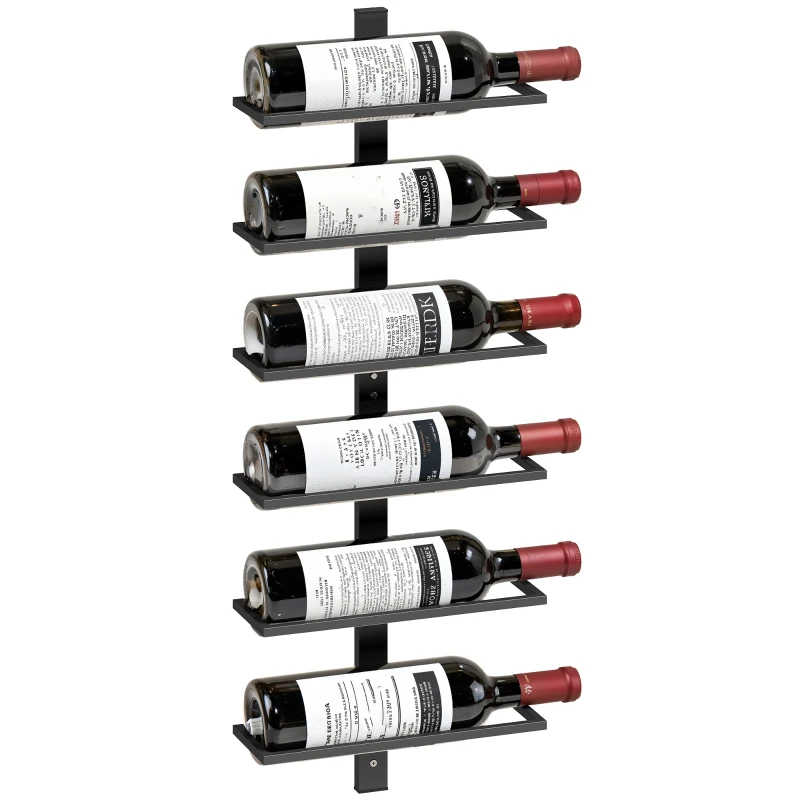 HOMCOM Wall Mounted Wine Rack, 6 Tier Metal Wine Display Rack, Storage Holder for Kitchen, Black