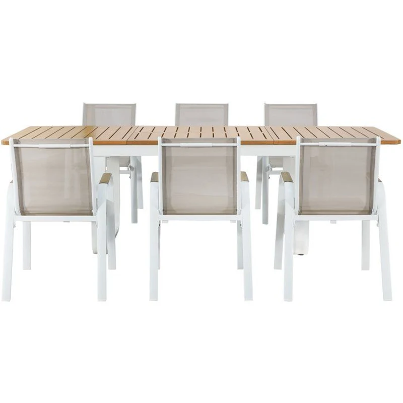 Ensemble repas de jardin - Table extensible 155/246 x 100 x 74 cm + 6 fauteuils - Aluminium - 6 personnes - VIANEA