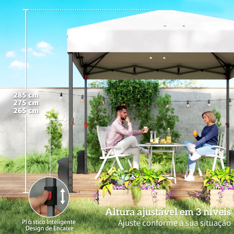 Outsunny Tenda Dobrável 3x3 m Pop-up com 3 Paredes Laterais 2 Janelas em Malha UPF50+ Altura Ajustável 3 Níveis Branco