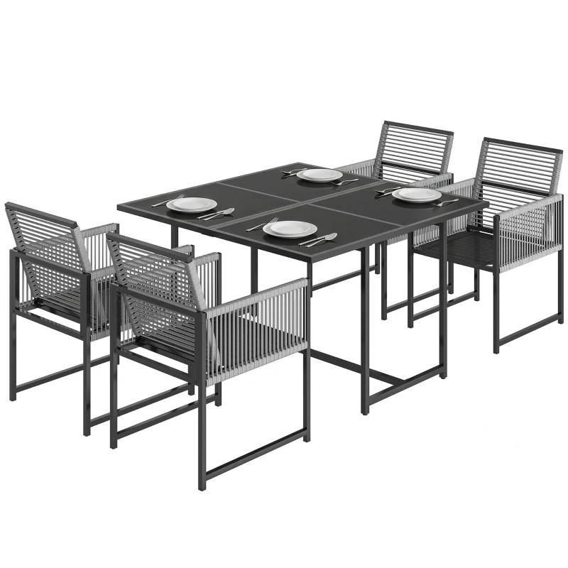 Outsunny 5 Pieces Garden Dining Set, Outdoor Patio Cube Set, 4 Seater Outdoor Table and Chairs with Foldable Backrest, Light Grey