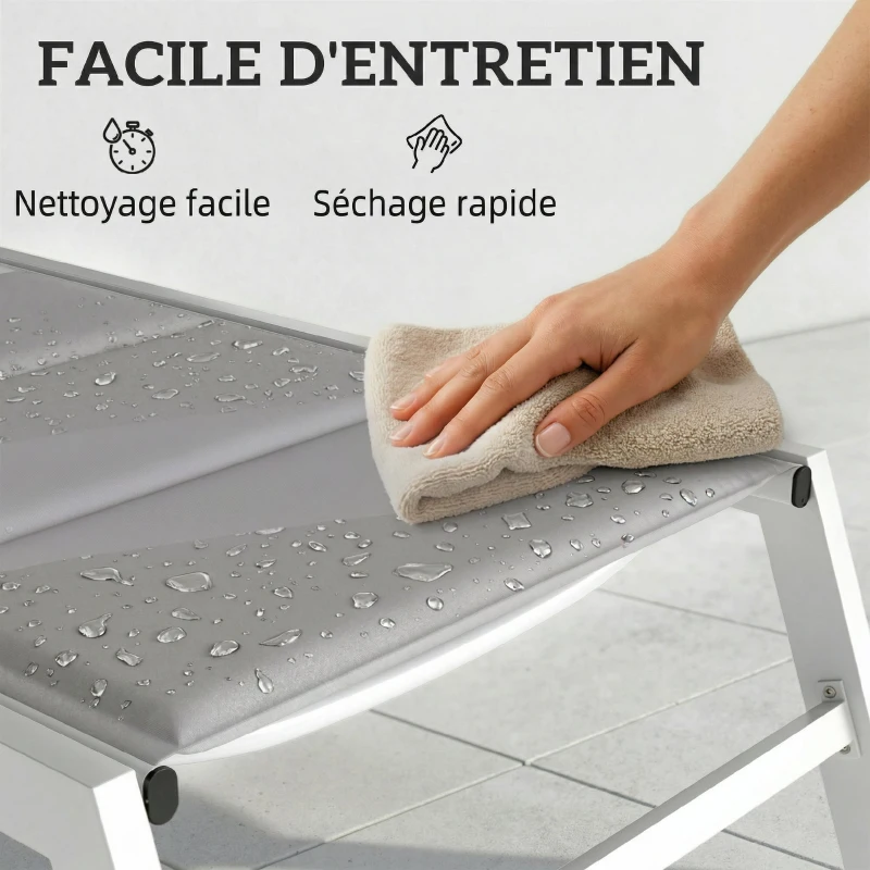 Outsunny Bain de Soleil en Aluminium Léger, Dossier Réglable 6 Positions, Rembourrage Intégré, 64x181x90cm, Gris Clair