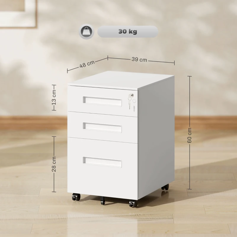 Vinsetto Three-Drawer Steel Filing Cabinet - White