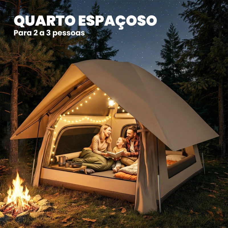 Outsunny Tenda de Campismo Pop-up para 2-3 Pessoas Dobrável Impermeável 3000 mm com Bolsa de Transporte 235x235x184 cm Caqui