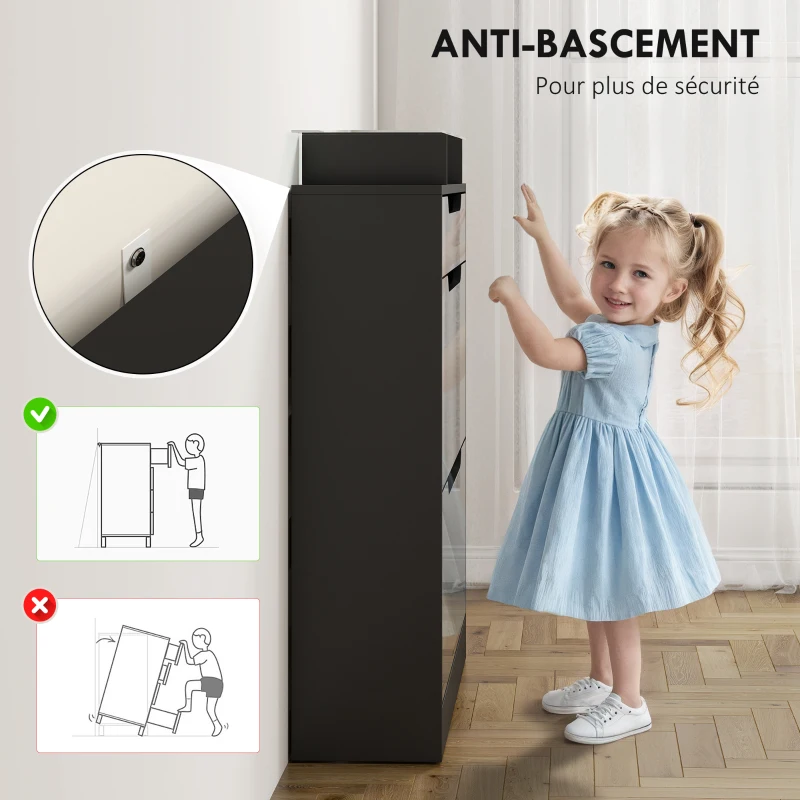 HOMCOM Armoire à Chaussures, 2 Tiroirs Rabattables, 1 Tiroir Coulissant, 1 Comptoir, 89x23x96cm, Noir