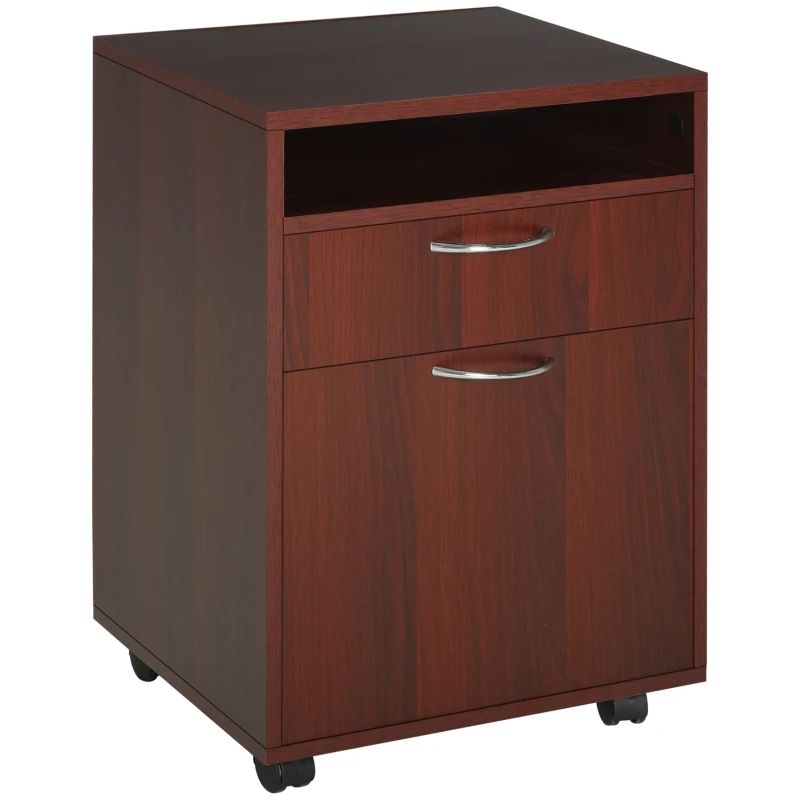 HOMCOM Bloco de Gavetas com Rodas Gaveta Compartimento Porta Arquivador Móvel para Escritório 40x35x60 cm Castanho Escuro