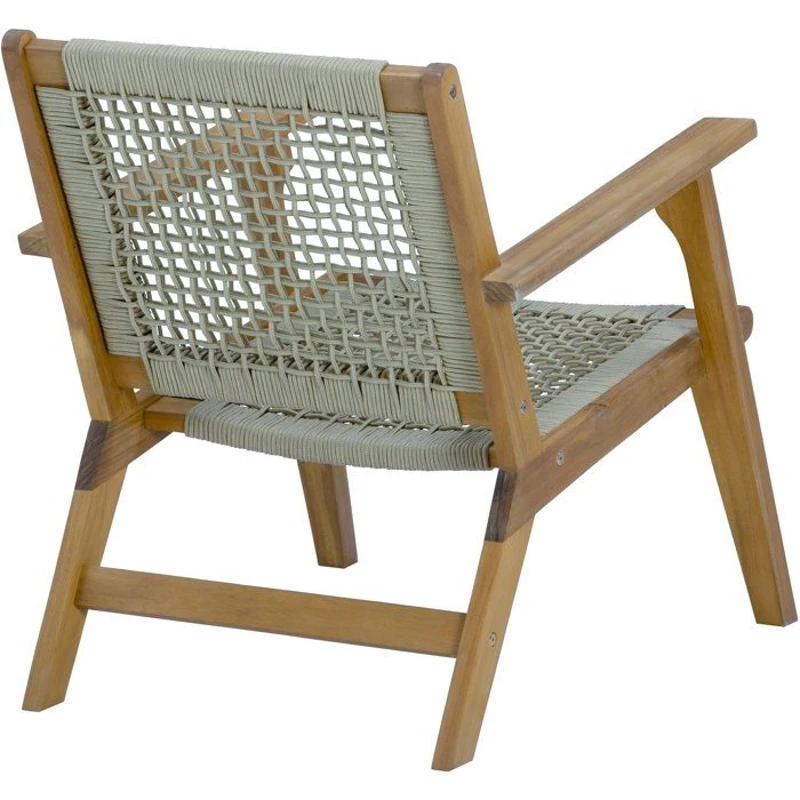 Fauteuil de jardin bas en bois d'Acacia FSC et en corde - MERIDA - Vert olive