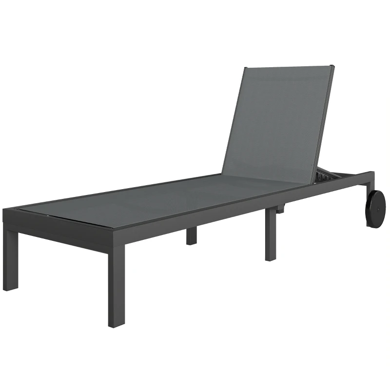 Outsunny Ligstoel Ademend Tuinligbed met 6-verstelbare Rugleuning, Wielen, Aluminium Frame