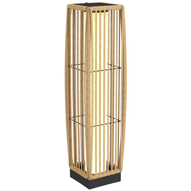 Outsunny Lampă de Podea Solară din Ratan, Lanternă de Grădină cu LED Auto On/Off, 68 cm, IP44, pentru Terasă, Curte, Patio, Maro Nisipiu