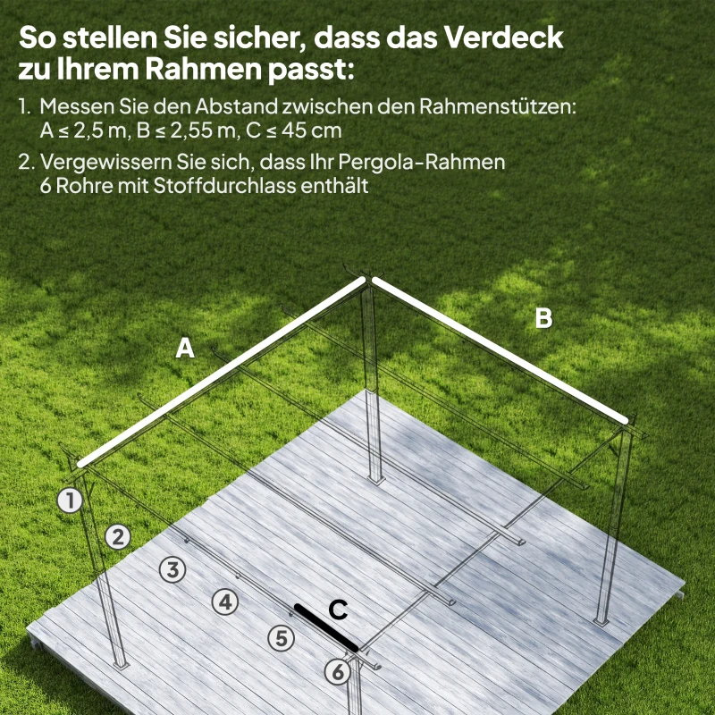 Outsunny Ersatzdach für 3 x 3 m Pergola, einziehbar, mit Regenabflusslöchern, wetterfest, Polyester, 250 x 255 cm Hellgrau