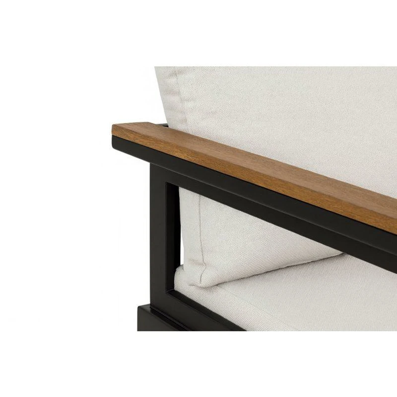 Salon de jardin d'angle 7 places - Aluminium - ALMARA - Canapé d'angle + 2 tabourets + table - Ecru