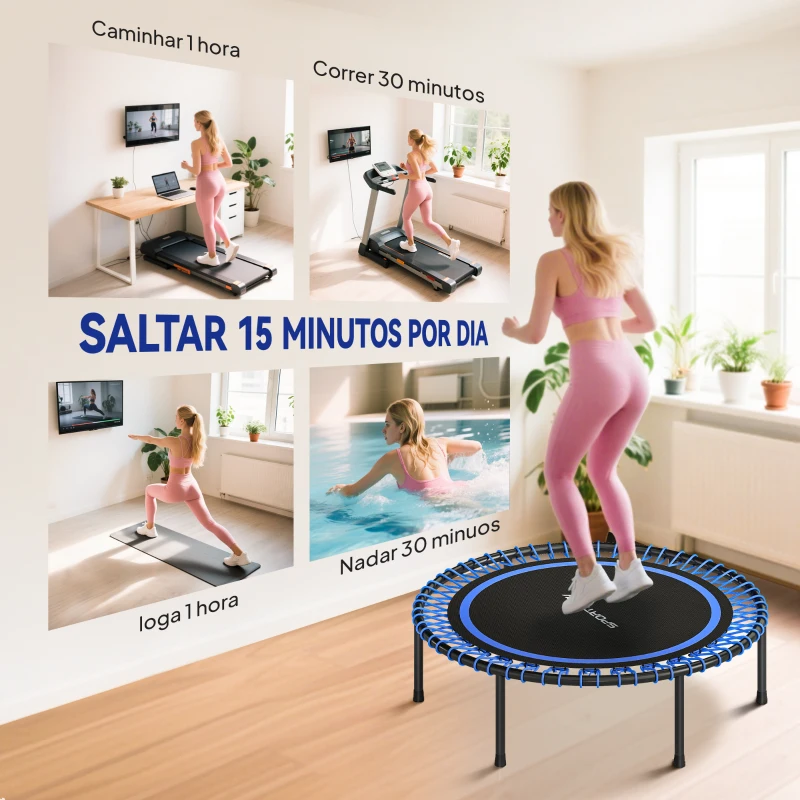 SPORTNOW Trampolim de Fitness Adultos Ø114 cm com Estrutura de Aço Reforçada para Treino de Pernas Corpo Azul e Preto