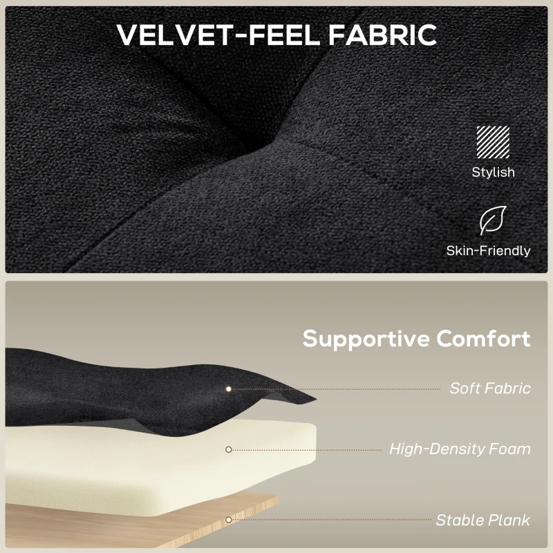 HOMCOM Loveseat Sofa Bed, Convertible Bed Settee with 2 Pillows, Side Pockets, Black