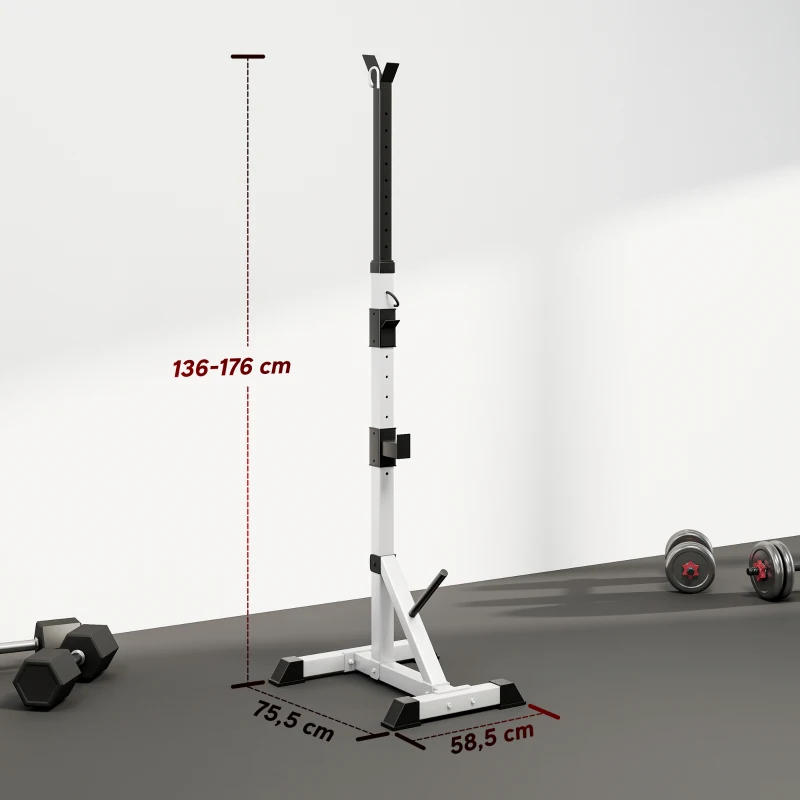 HOMCOM Suporte para Barras de Pesos Ajustável 2 Peças de Aço Treinamento em Casa Peso 200 kg 58,5x75,5x136-176 cm  Prata e Preto