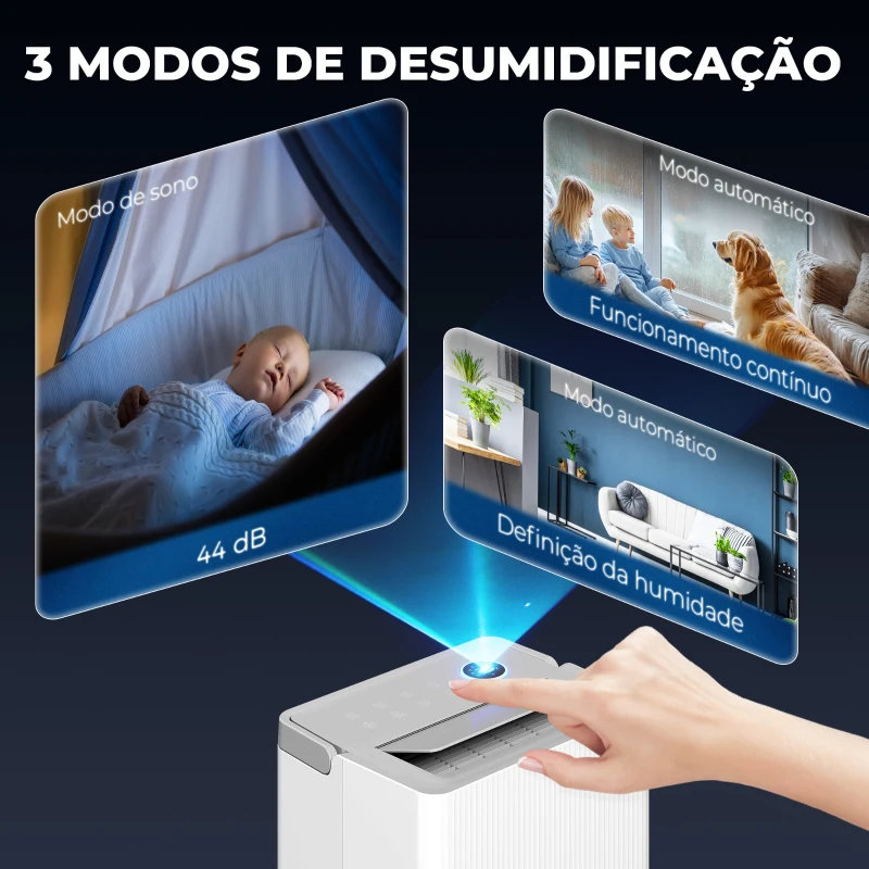 HOMCOM Desumidificador 35L/Dia para Áreas de 40-90 m² Indicador de Humidade Depósito de 5,5 Litros Temporizador 24h 35,5x27,5x52,2 cm Branco