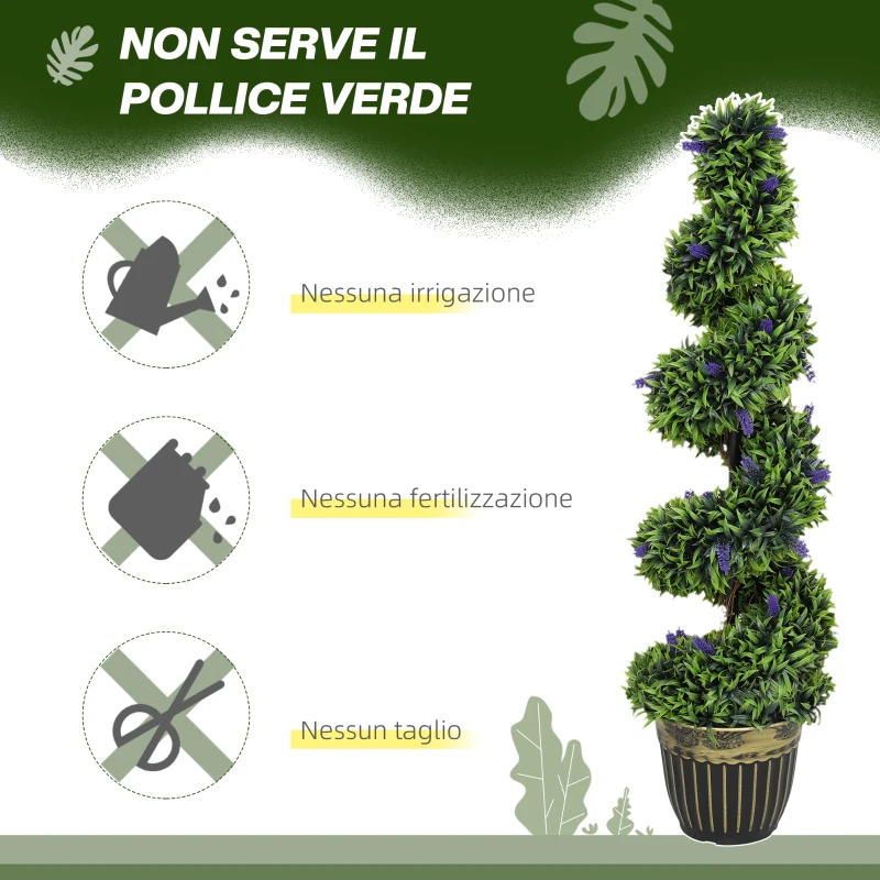 HOMCOM Set 2 Piante Finte Bosso a Spirale Anti-UV con Lavanda 115cm Verde e Blu