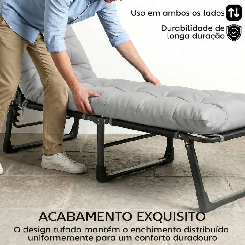 Outsunny Conjunto de 2 Almofadas para Espreguiçadeiras 180x55 cm Almofadas para Cadeiras de Jardim Espessas UPF30+ com 4 Fitas Cinza Claro