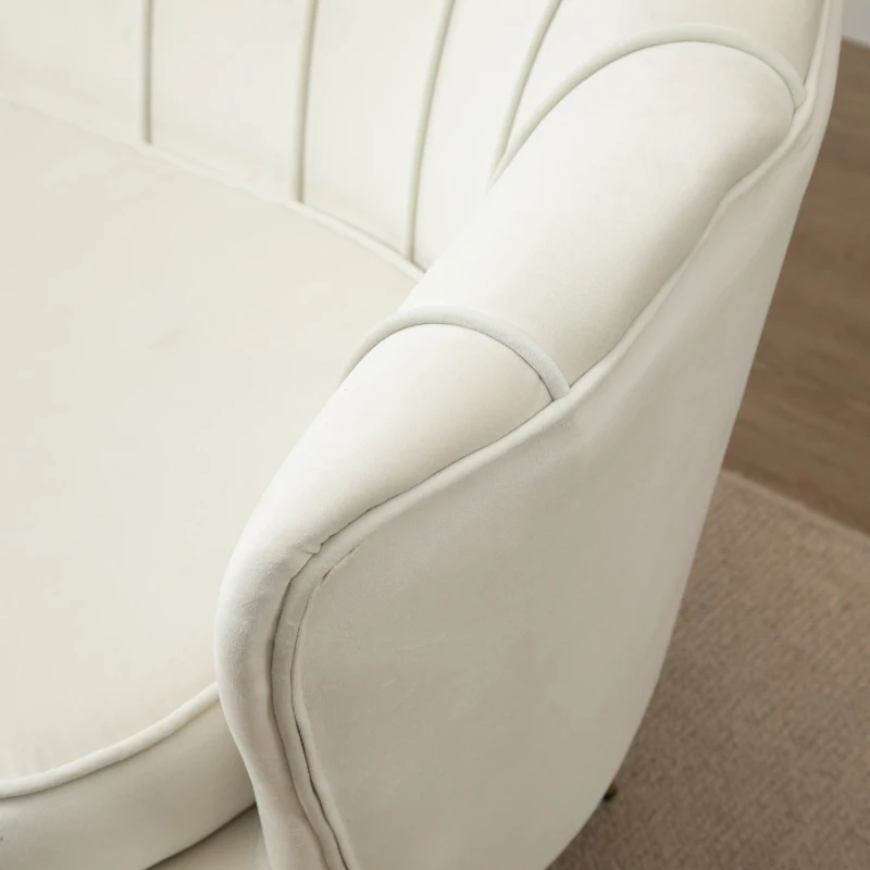 Homcom Canapea Vintage 130×77×77 cm – 2 Locuri, Catifea Crem, Stil Chic(m-9)