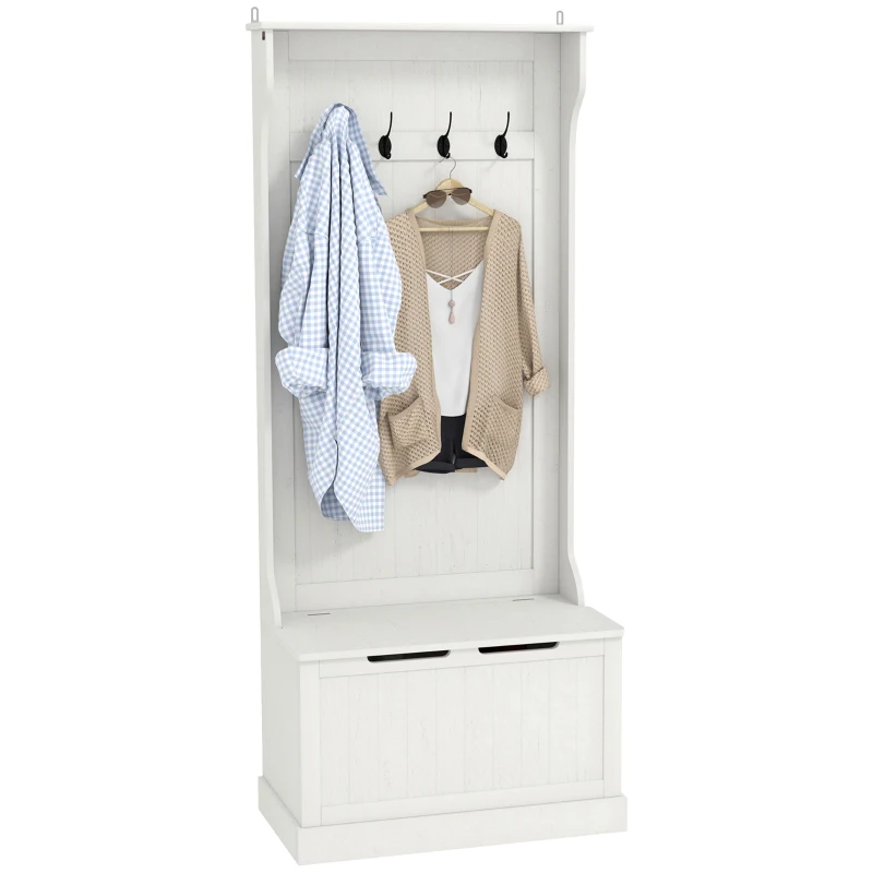 HOMCOM Móvel de Entrada com Cabide, Banco e Arrumação Branco Moderno 71,5x39,5x170 cm