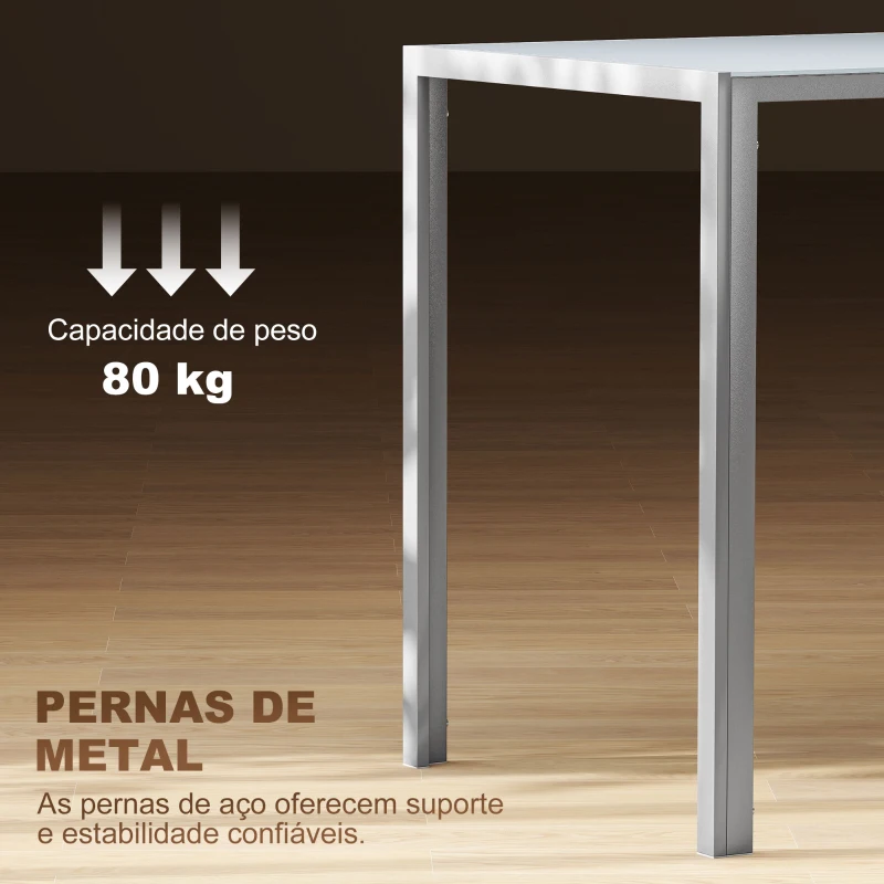HOMCOM Mesa de Refeição de Cristal Mesa Retangular para 4-6 pessoas com Pés de Metal Multifuncional 120x60x75 cm Cinza