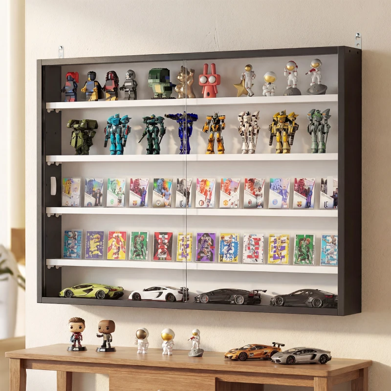 HOMCOM Vitrine murale pour objets de collection 4 étagère réglables en hauteur et 2 portes coulissantes 80 x 9,5 x 60 cm noir