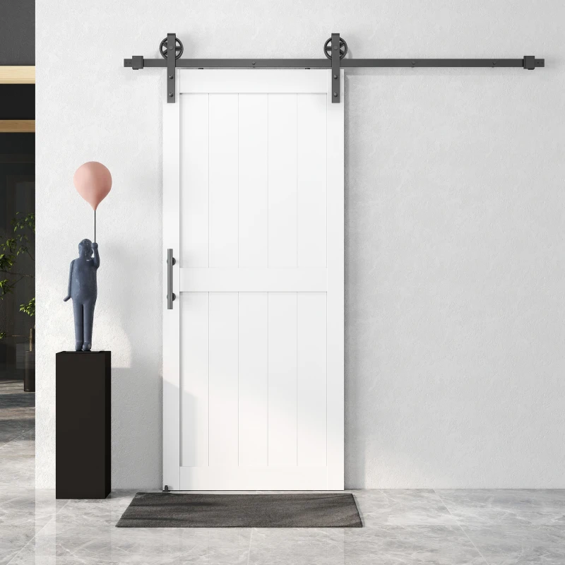 HOMCOM Ușă Glisantă de Interior 81.3x213.4cm, Șină din Oțel, Mâner Îmbunătățit, Role, Ușă de Interior în Stil Industrial, din MDF și Lemn de Pin, Impermeabilă, pentru Bucătărie, Baie, Living
