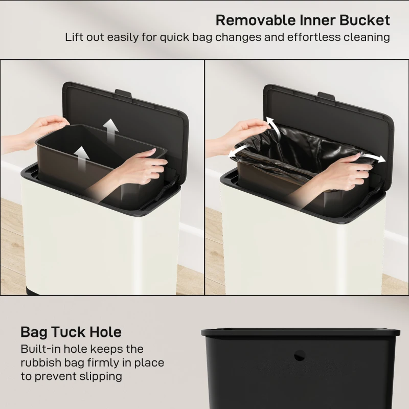 HOMCOM 8L Hanging Kitchen Bin, Rubbish bin with Lid and Removable Inner Bucket for Kitchen Cabinet Door, Under Sink, Office