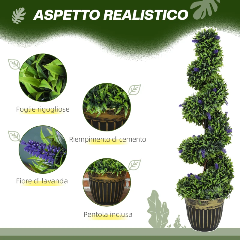 HOMCOM Set 2 Piante Finte Bosso a Spirale Anti-UV con Lavanda 115cm Verde e Blu