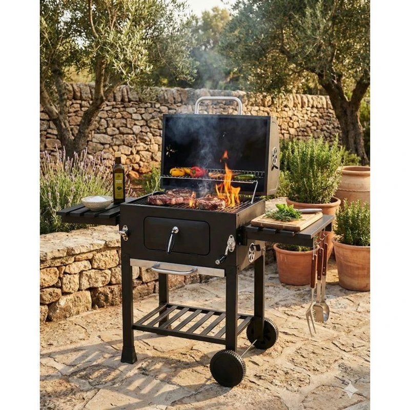 Barbecue charbon - Cookingbox - Clark - Ventilation réglable - Grille de cuisson en fonte - Acier et finitions inox