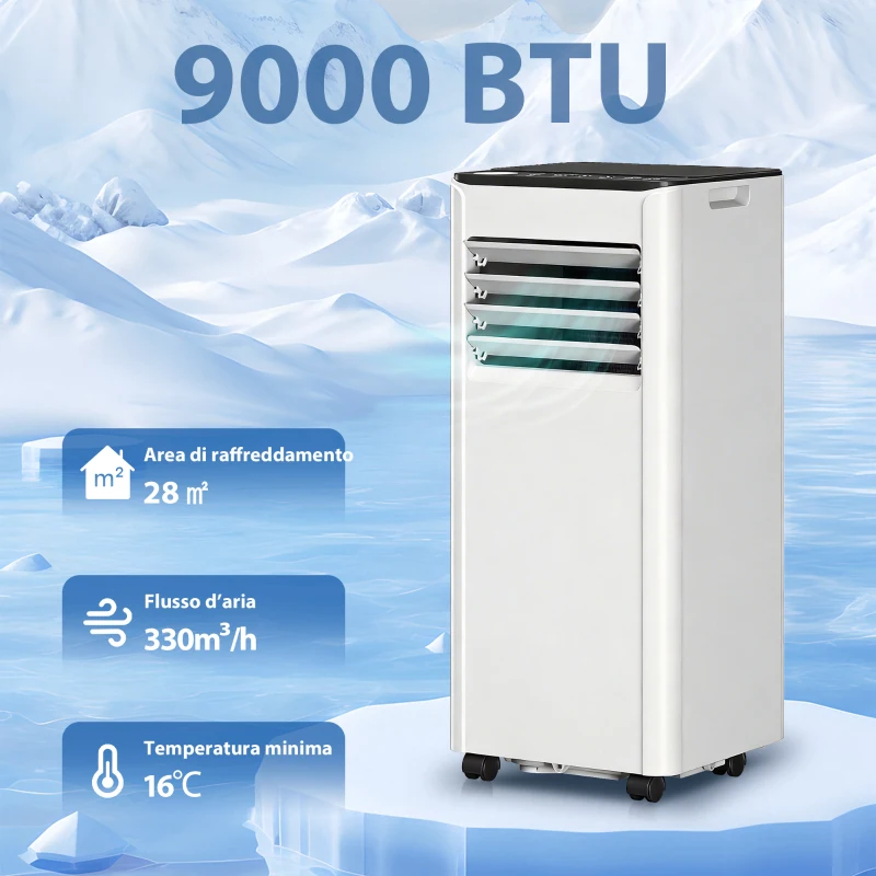 HOMCOM Condizionatore Portatile 9000 BTU con Raffreddamento, Deumidificatore, Ventilatore e Modalità Notte