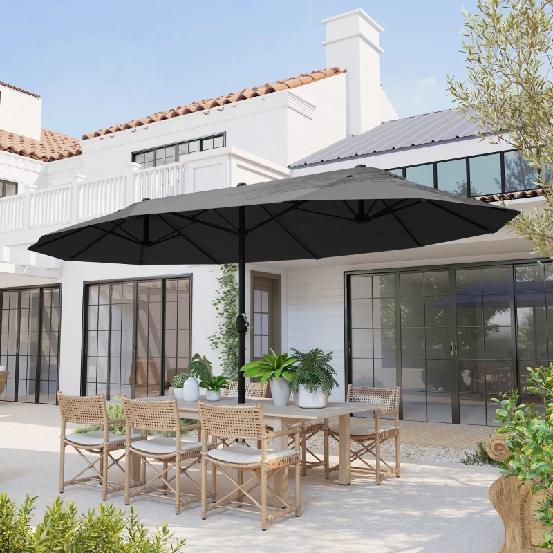 Outsunny Chapéu de Sol Duplo 4,55x2,68x2,38 m Chapéu de Sol de Jardim com Manivela Manual Resistente à Água e com Proteção Solar UV para Terraço Pátio Preto