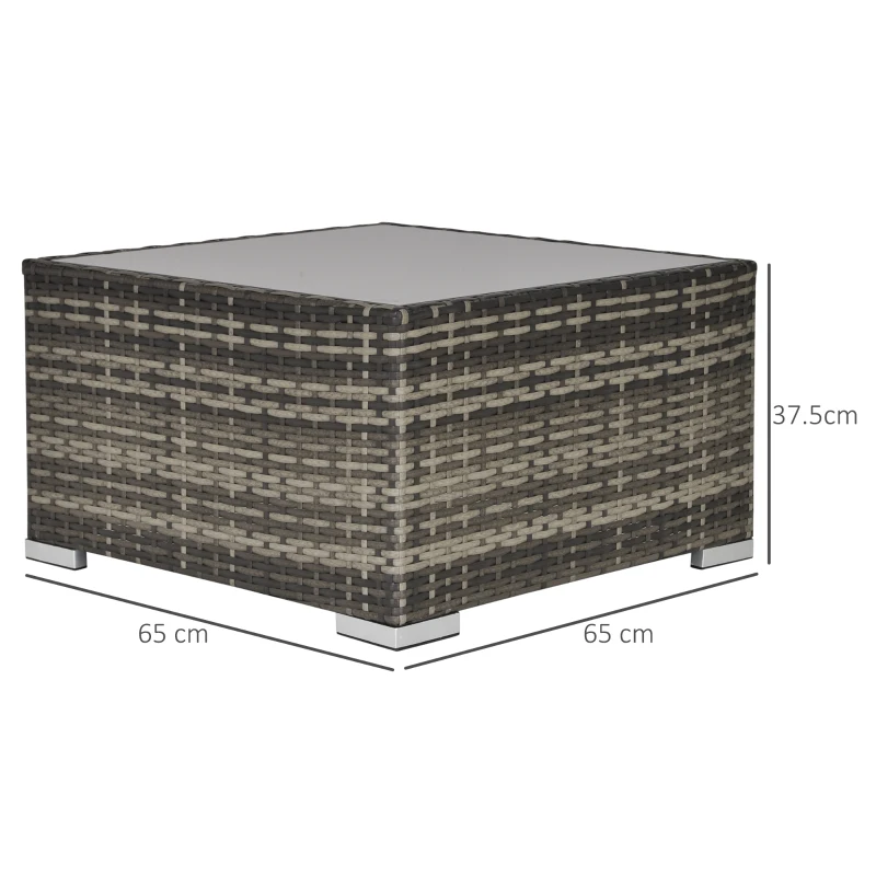 Outsunny Square PE Wicker Rattan Table with Glass Top - Dark Grey